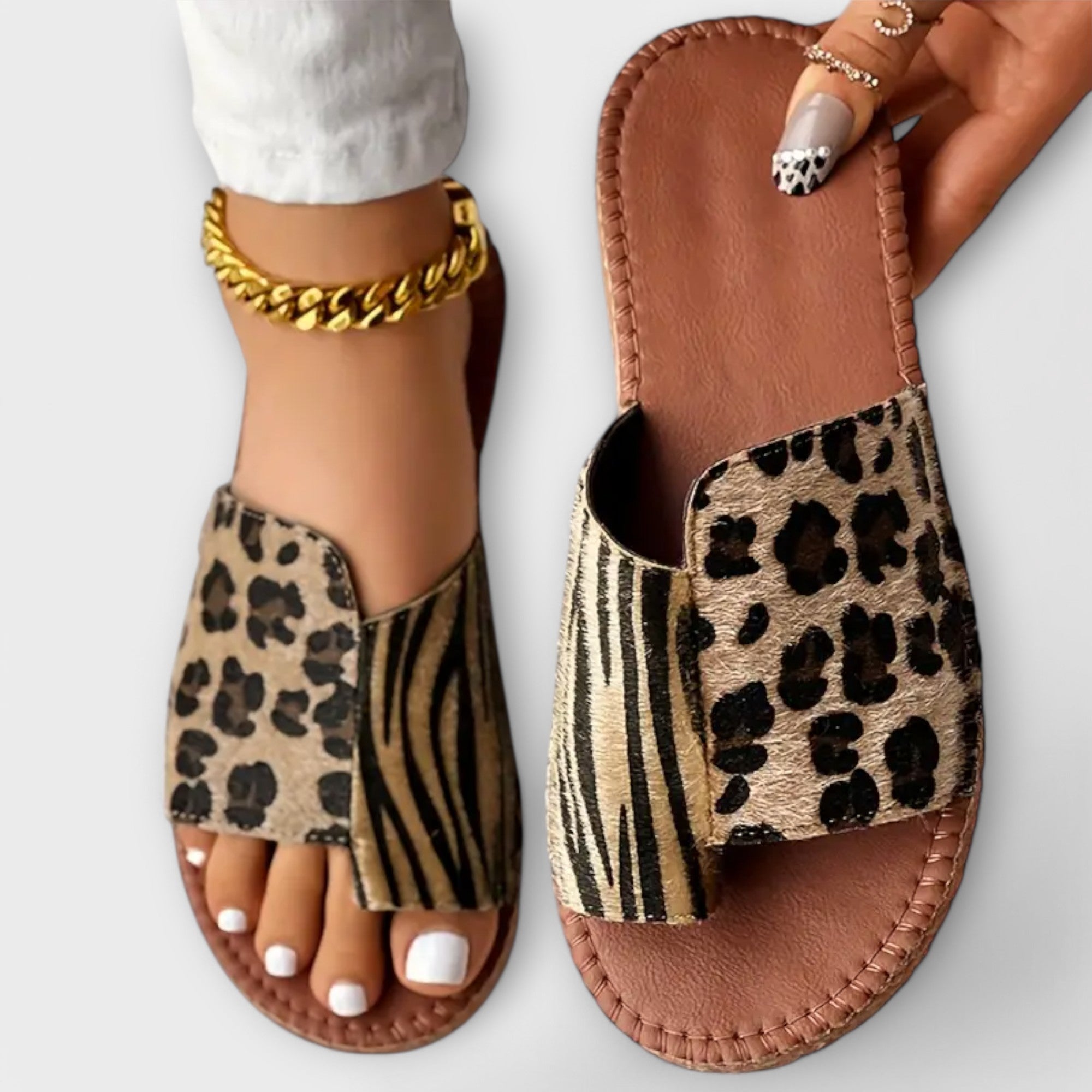 Sophia™ Pantoufles bicolores élégantes avec motif léopard