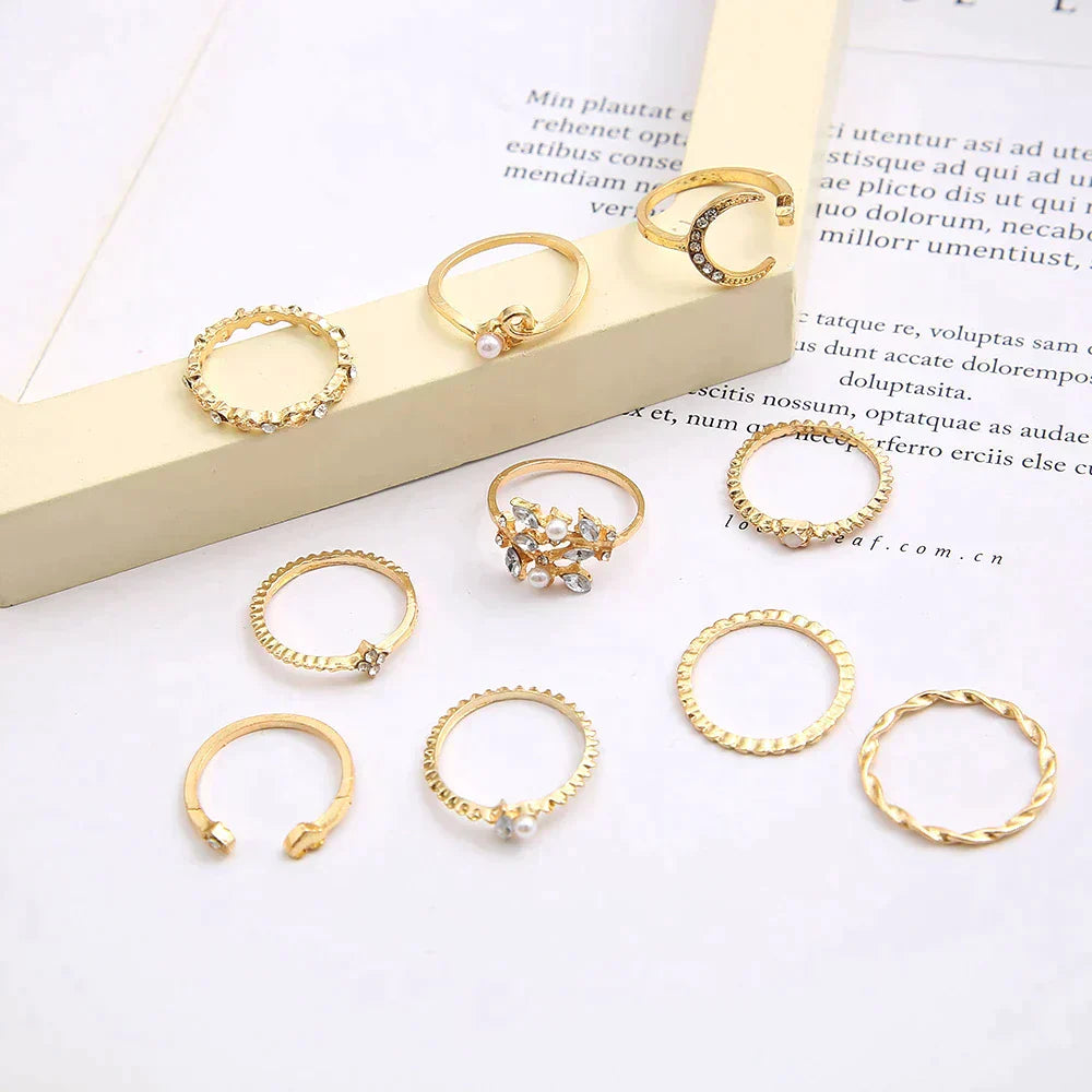 10 Bagues Style Bohème Finition Or et Argent