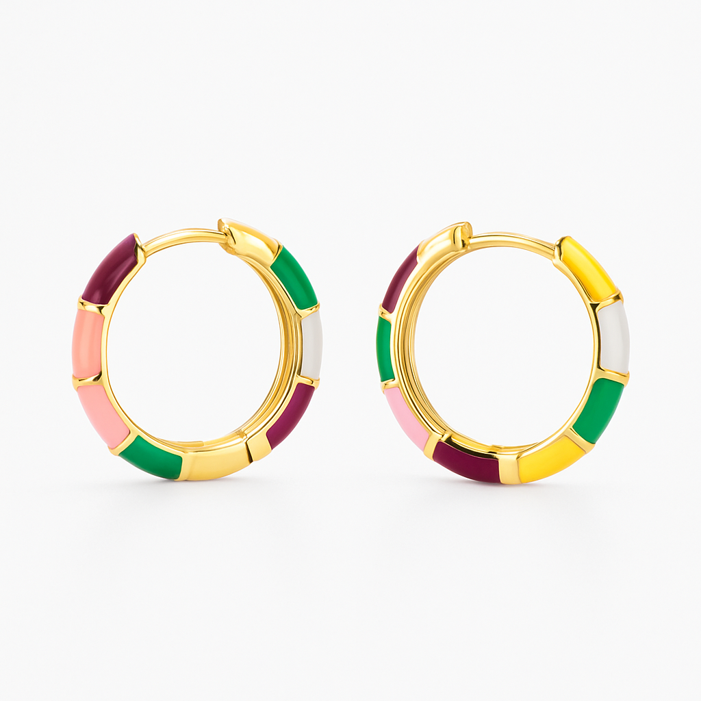 Elegante Ohrringe mit mehrfarbigem Emaille in Gold