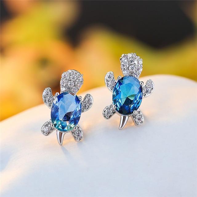 Boucles d'oreilles Tortue de mer en zirconium et argent
