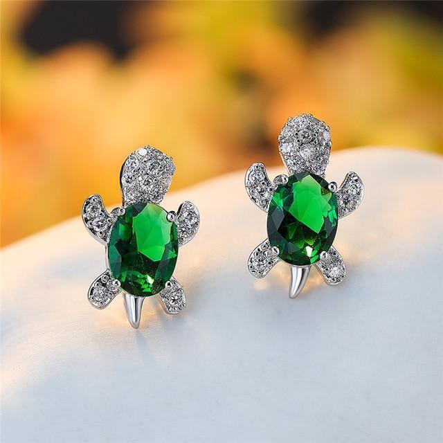 Boucles d'oreilles Tortue de mer en zirconium et argent