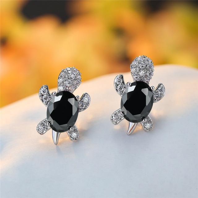 Boucles d'oreilles Tortue de mer en zirconium et argent