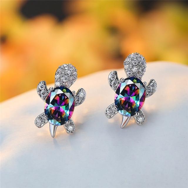 Boucles d'oreilles Tortue de mer en zirconium et argent