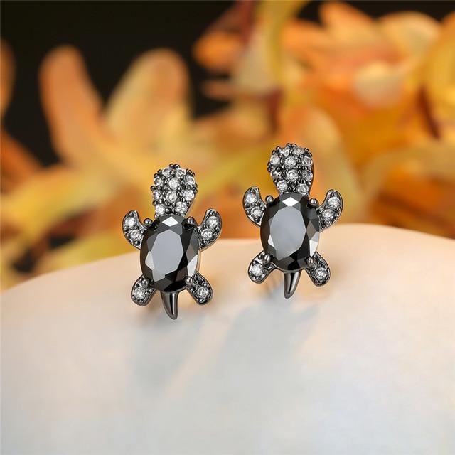 Boucles d'oreilles Tortue de mer en zirconium et argent