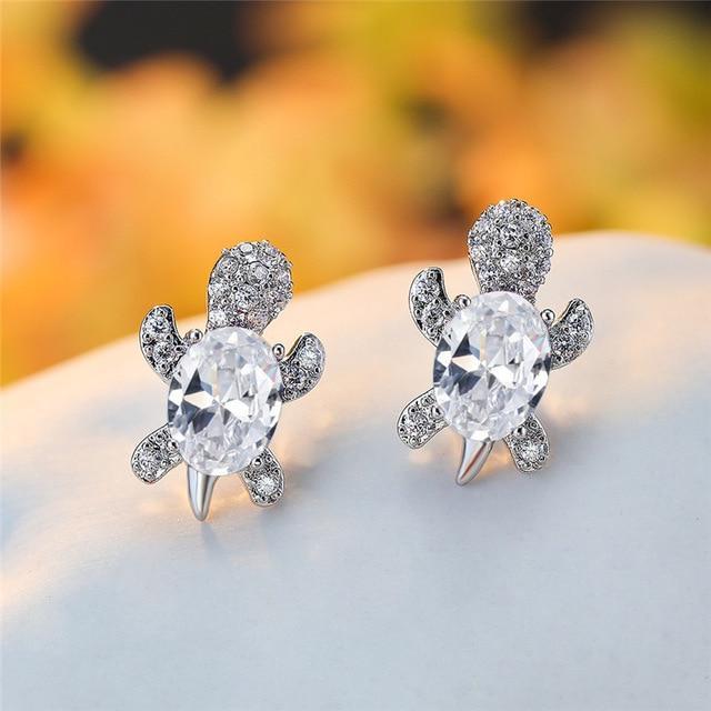 Boucles d'oreilles Tortue de mer en zirconium et argent