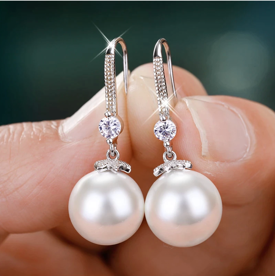Boucles d'oreilles en perles naturelles faites à la main (forme ronde)