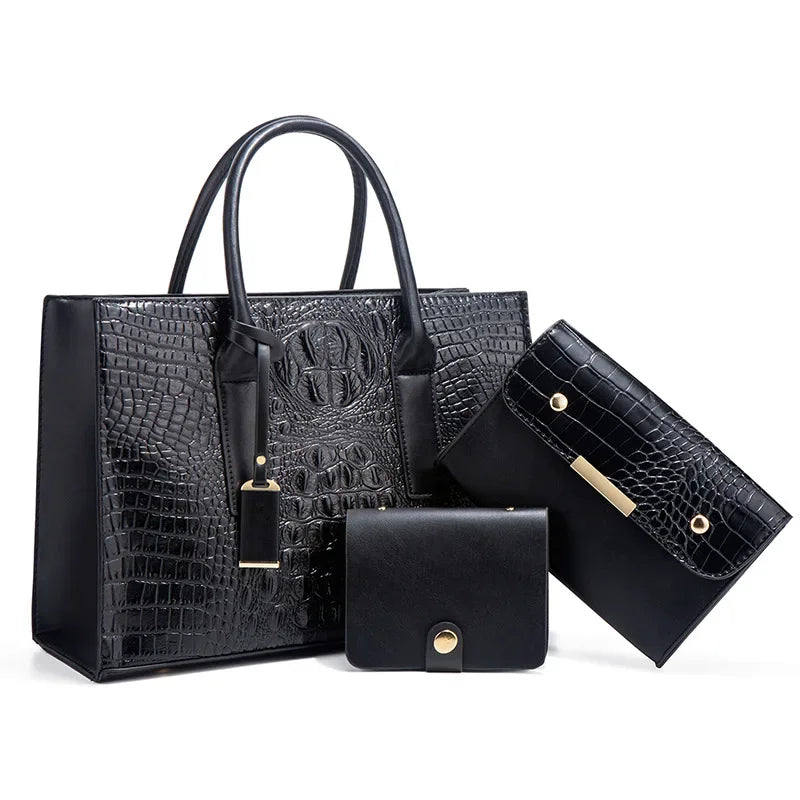 Stella™ | Ensemble de sacs à main élégant avec motif crocodile, portefeuille et pochette