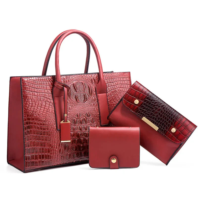 Stella™ | Ensemble de sacs à main élégant avec motif crocodile, portefeuille et pochette