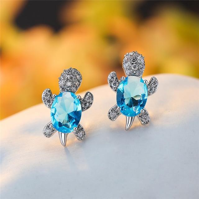 Boucles d'oreilles Tortue de mer en zirconium et argent